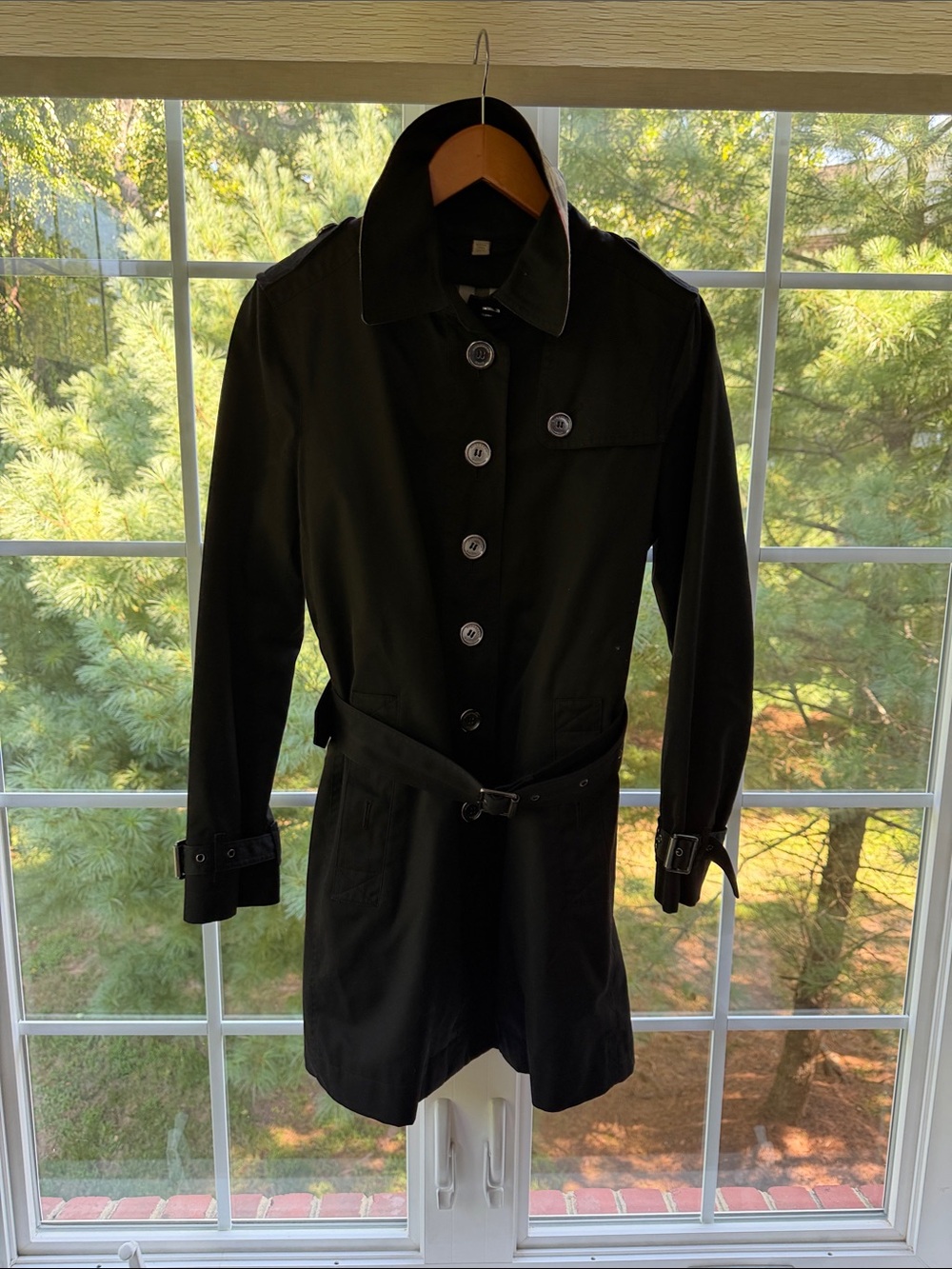 Burberry Brit Black Belted Mid-Length Trench Coat with removable lining size 8